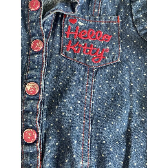 Hello Kitty Girls Denim Dress Size 6 Blue Polka Dot Pink Belt Embroidered READ - Picture 8 of 10